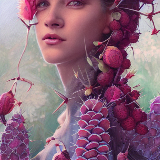 Stable Diffusion prompt: portrait made of prickly pear an...