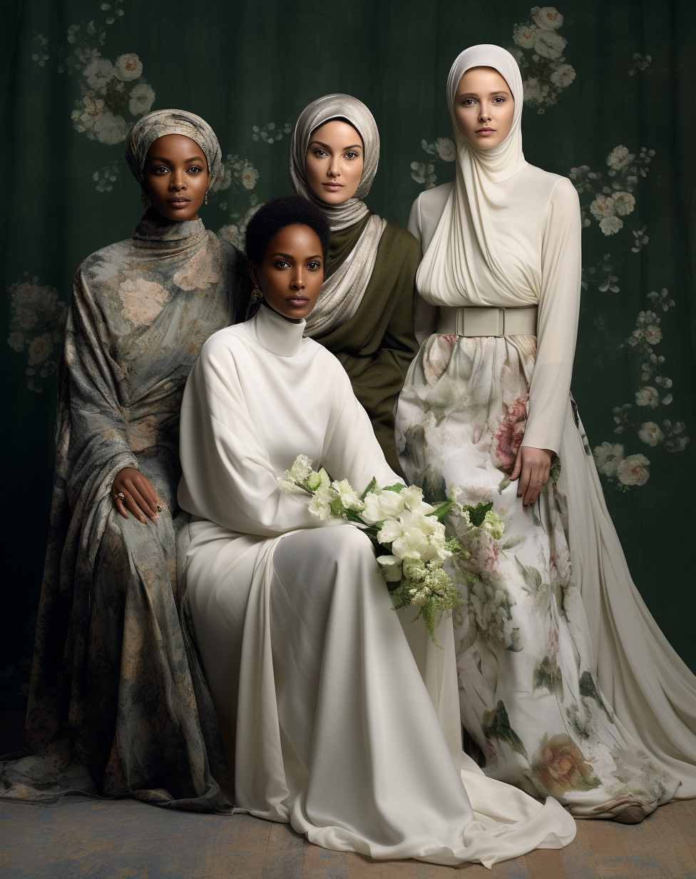 AI generated: Midjourney prompt: A high fashion studio portrait of four diverse mod... (Midjourney - Fashion)