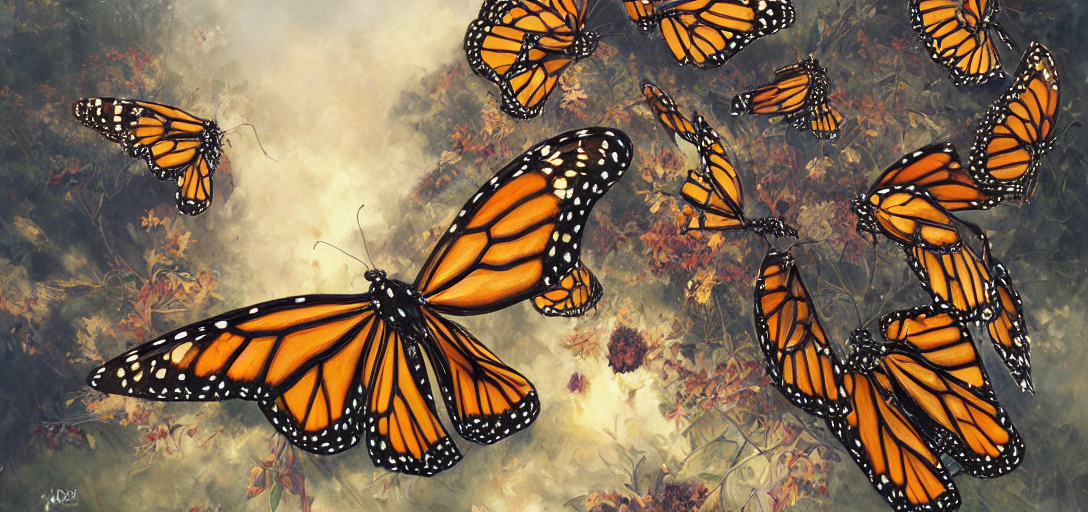 Stable Diffusion prompt: Monarch Butterflies, oil on canv...