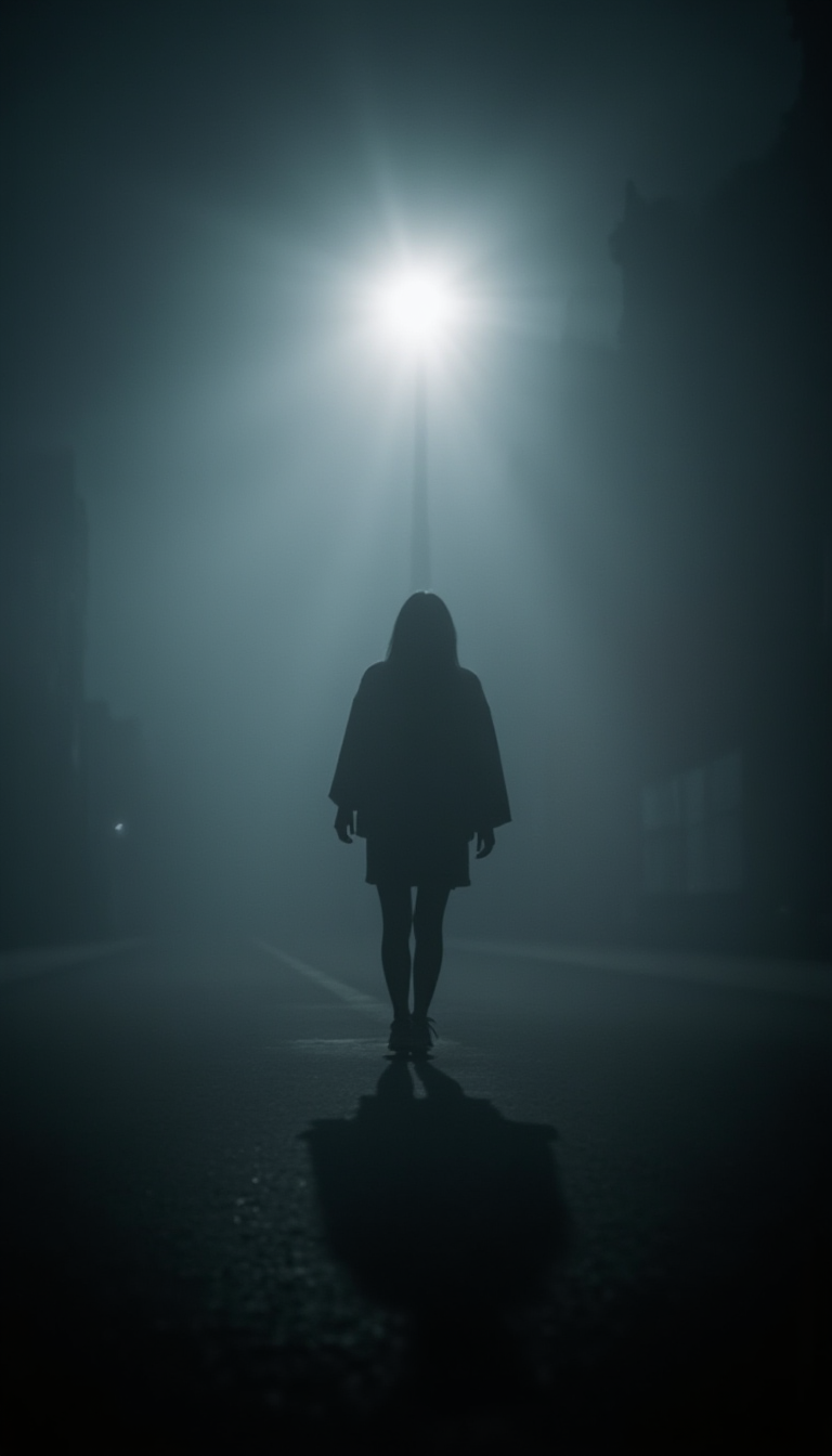 صورة مولدة بالذكاء الاصطناعي: FLUX prompt: woman, walking through dense fog at night, diffuse... (نموذج FLUX - تصوير فوتوغرافي)