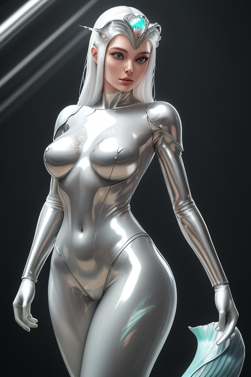 صورة مولدة بالذكاء الاصطناعي: DreamShaper prompt: a woman with a CHROME body and a SILVER headpiece ... (نموذج DreamShaper - صور شخصية)