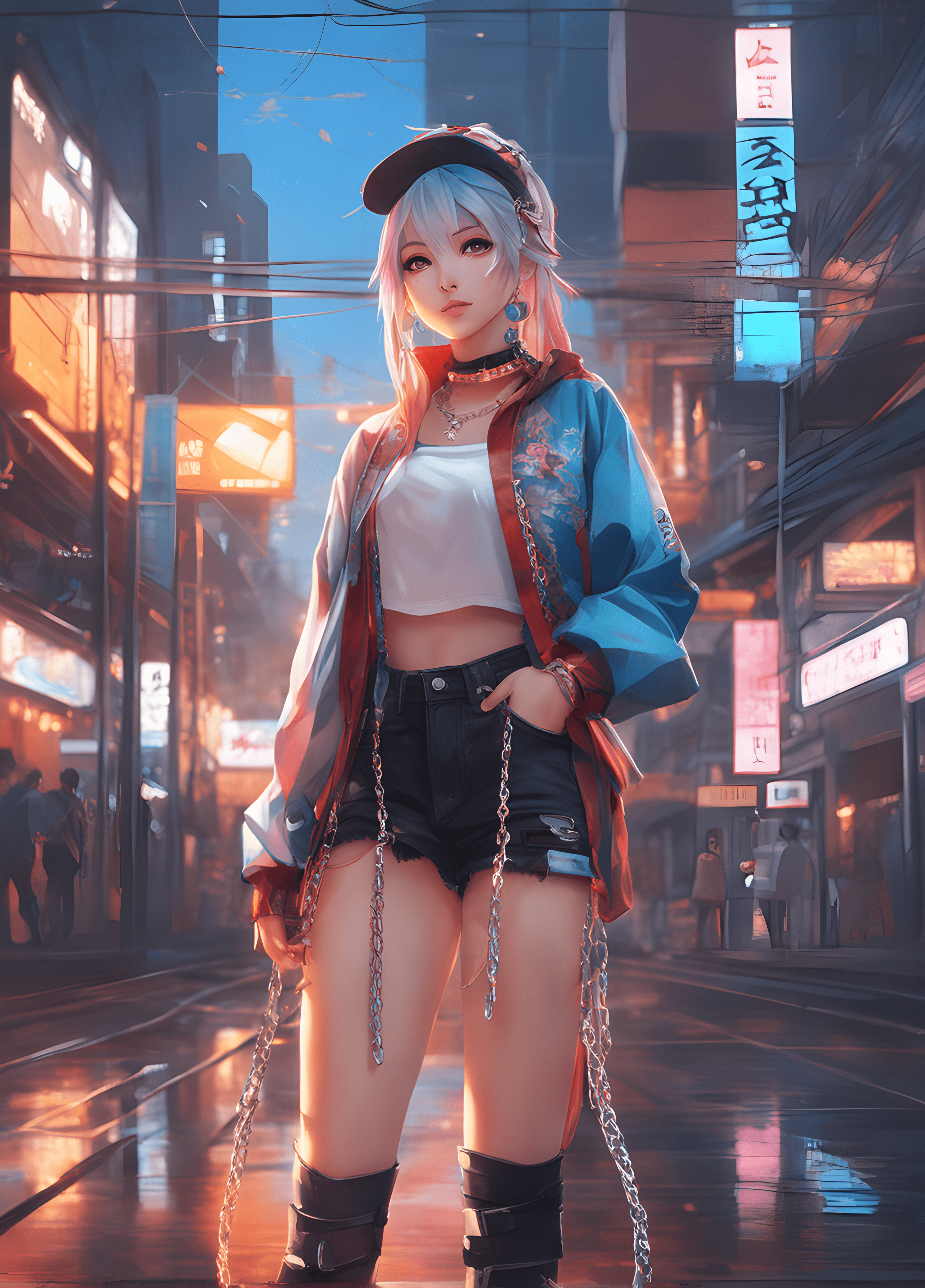 Deliberate prompt: a woman that is standing in the street, an anime d... - Deliberate