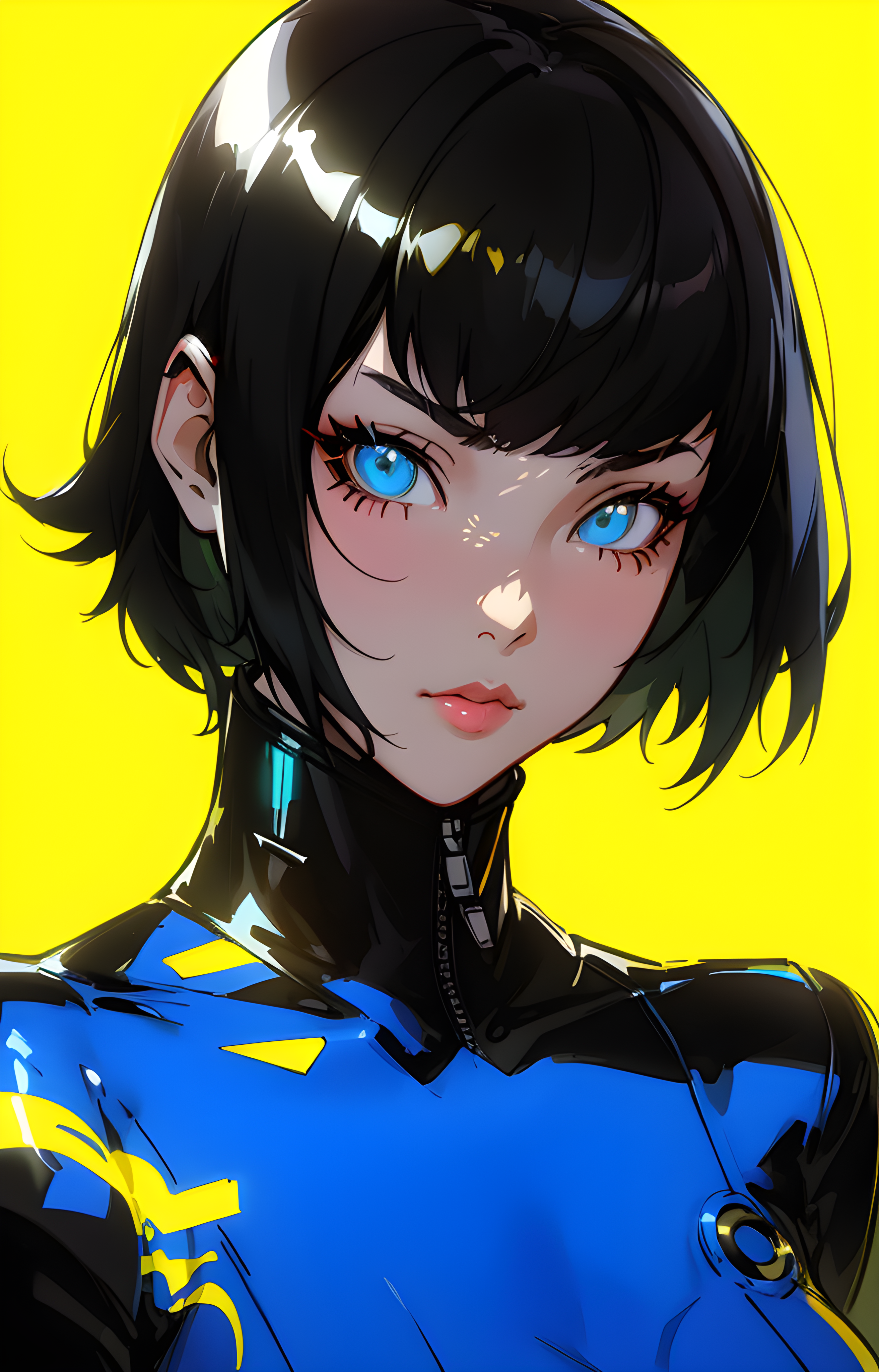صورة مولدة بالذكاء الاصطناعي: Counterfeit-V2.5 prompt: a close up of a person wearing a blue and yellow o... (نموذج Counterfeit-V2.5 - صور شخصية)