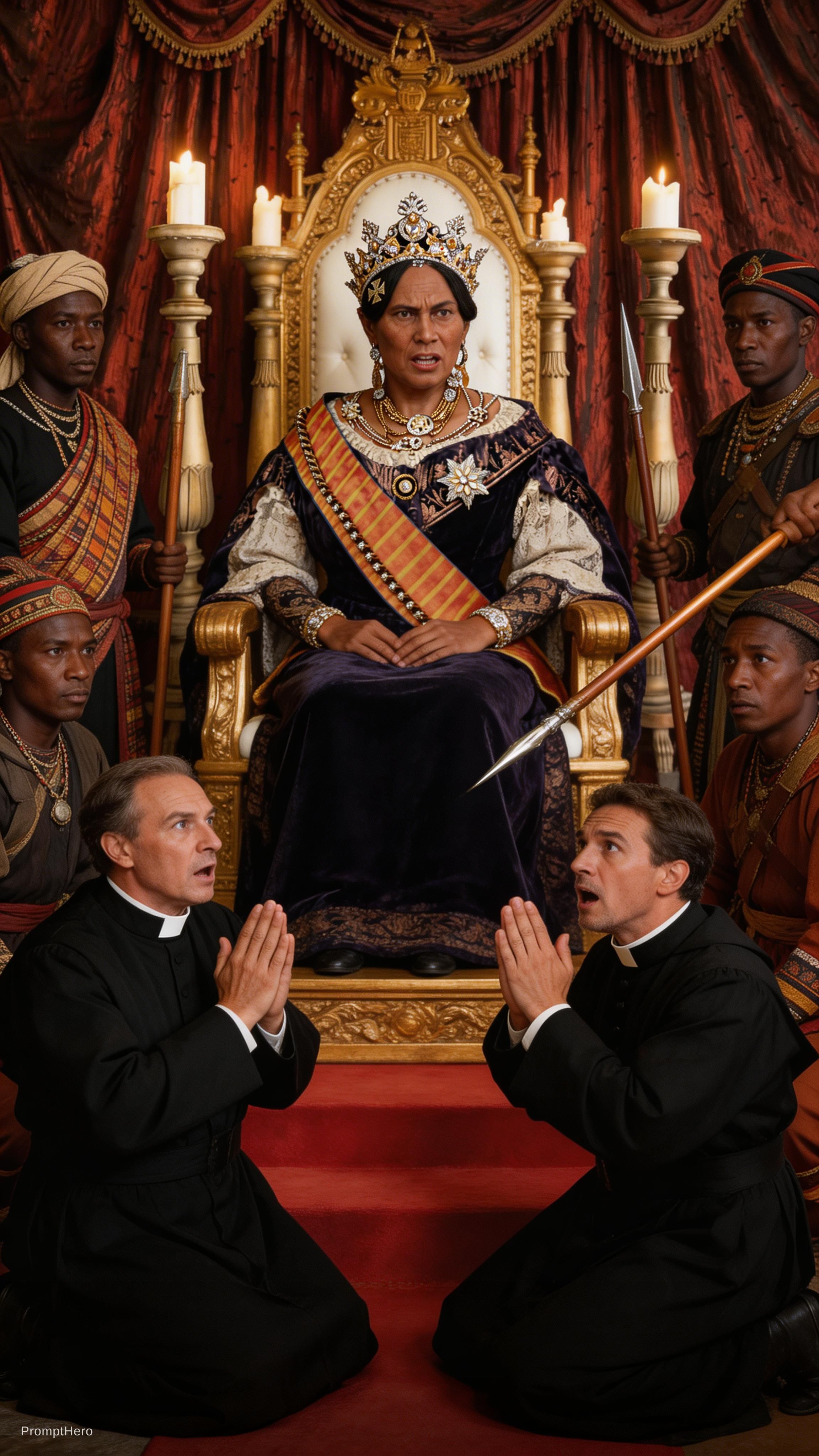 صورة مولدة بالذكاء الاصطناعي: Seedream 5 prompt: make her sit on a throne in ancient madagascar roy... (نموذج Seedream 5 - عمارة وتصميم)