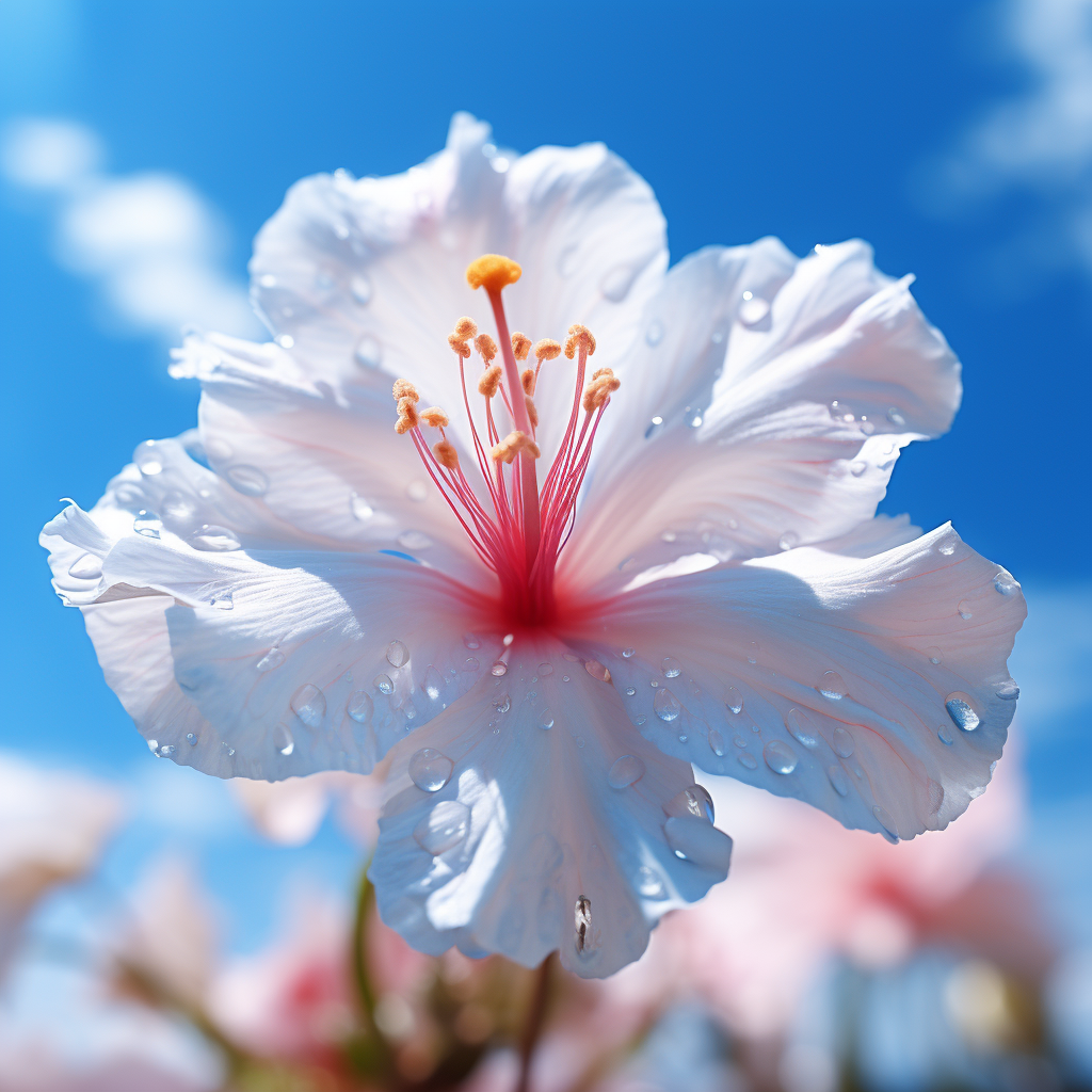 Midjourney prompt: A solitary flower and blue sky with cloud fillets,... - Midjourney
