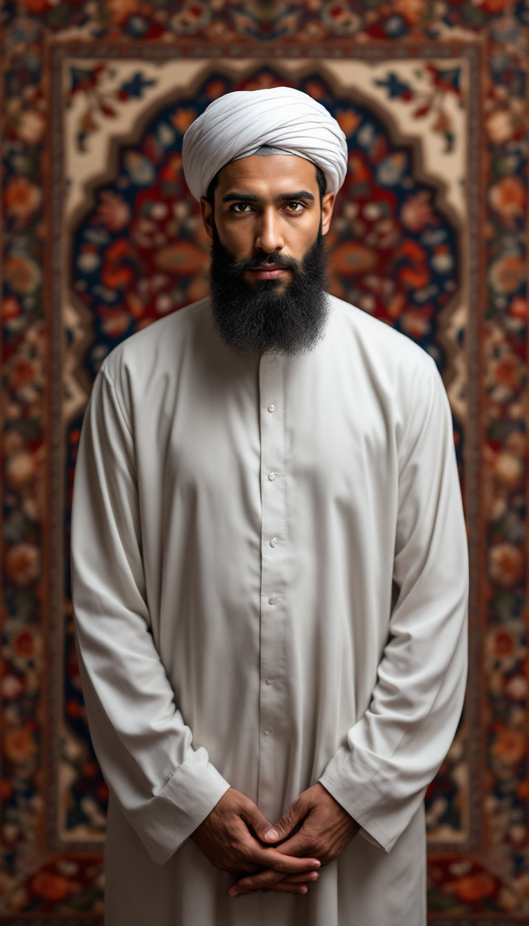 FLUX prompt: "A richly textured portrait of a Muslim man, stand... - FLUX