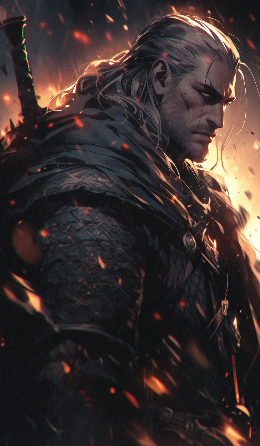 AI generated: Midjourney prompt: The Witcher, in the style of Christopher Nolan, fr... (Midjourney - Anime)