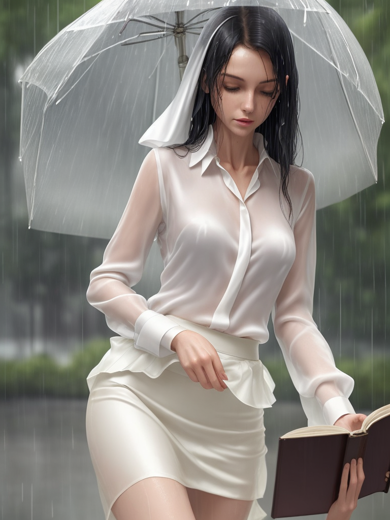 DreamShaper prompt: a flat skinny woman wearing a wet white silk blous... - DreamShaper
