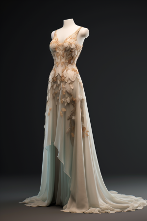 AI generated: Midjourney prompt: Front view of a dress, elegant design, featuring l... (Midjourney - Fashion)
