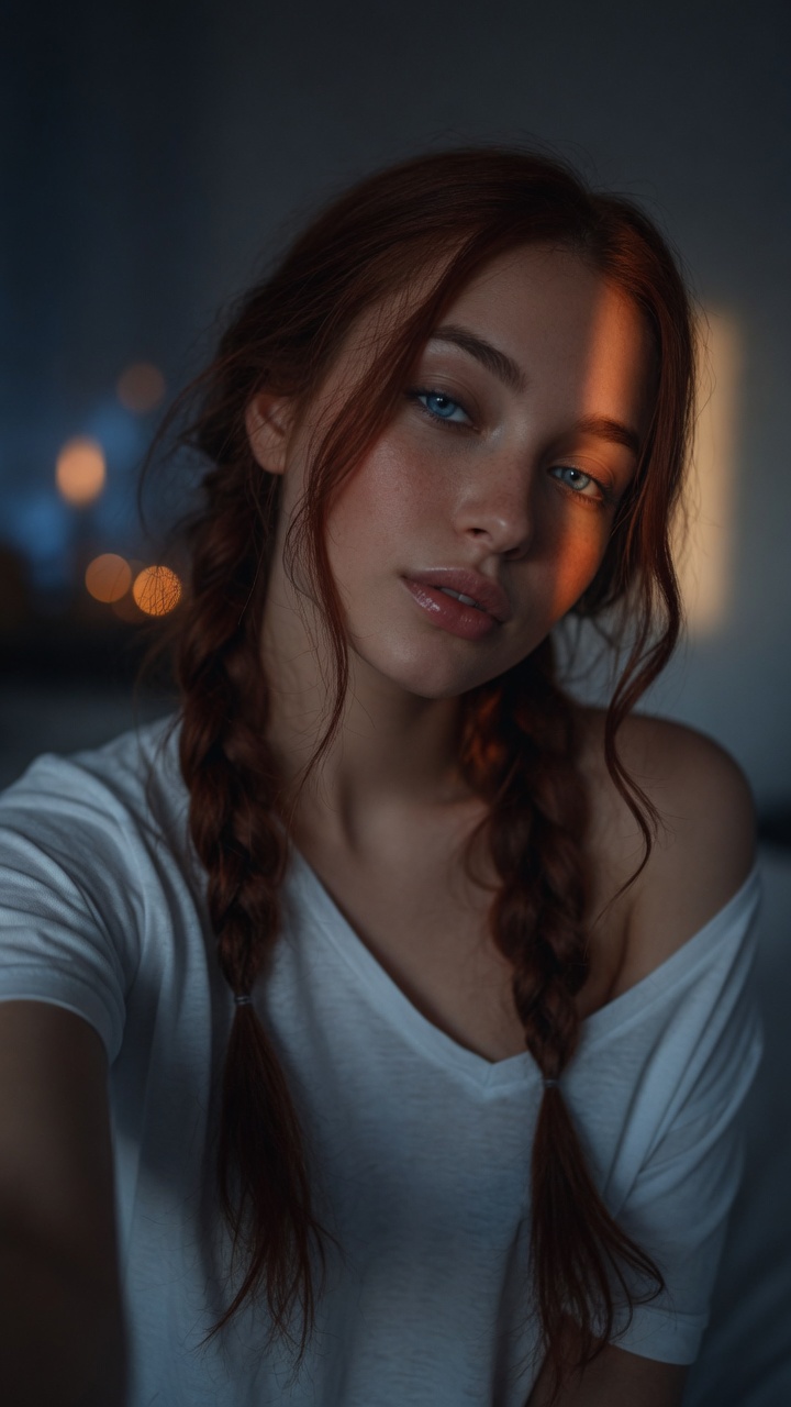 AI generated: A stunning young woman with striking blue eyes and... (PromptHero - Portraits)