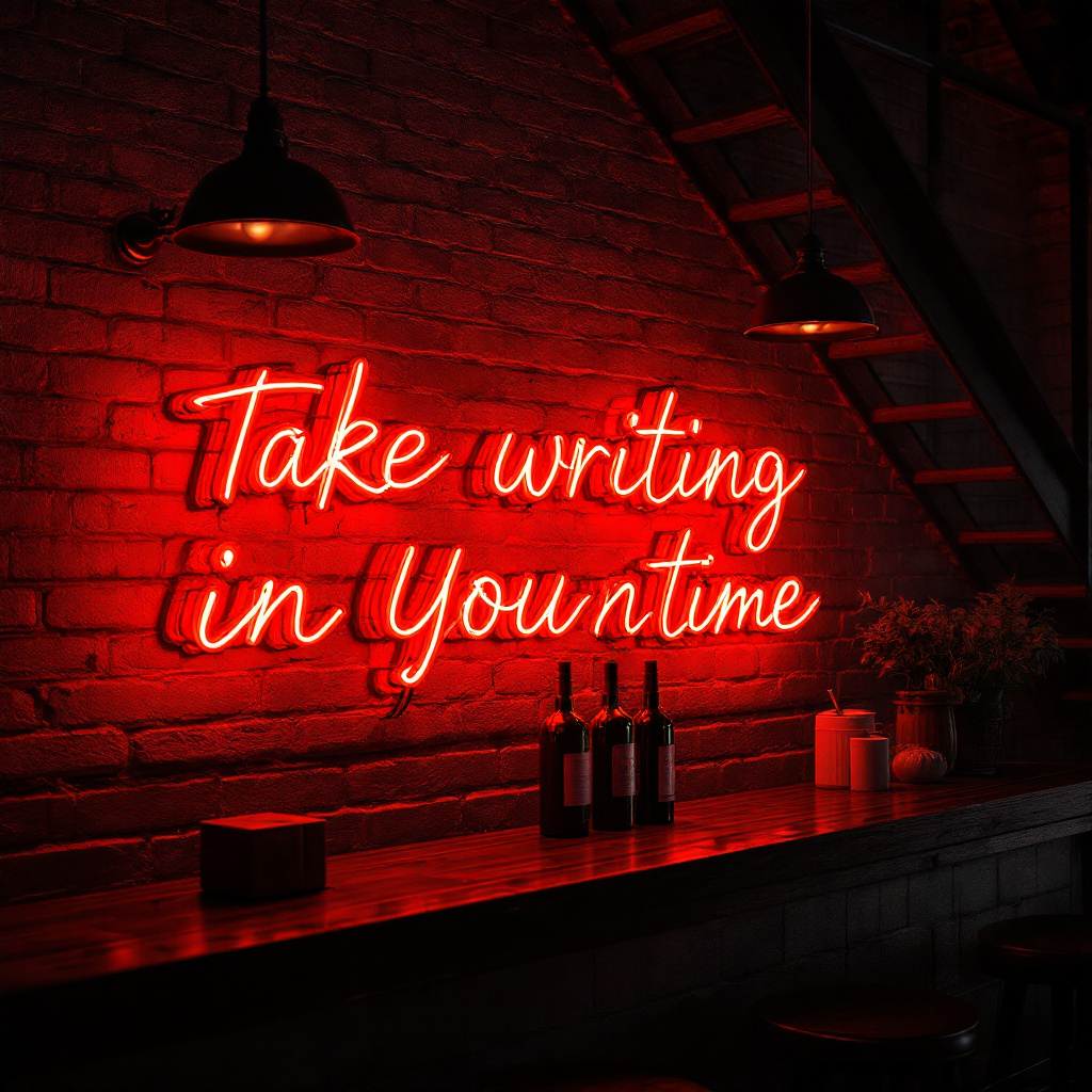 FLUX prompt: hyper realistic red led tube writing desktop...