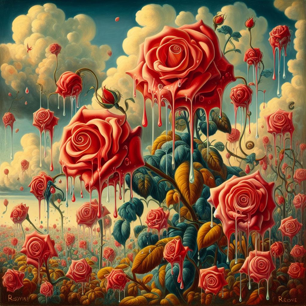 صورة مولدة بالذكاء الاصطناعي: DALL·E prompt: a surrealist painting of roses in the style of sur... (نموذج DALL·E - فن مفاهيمي)