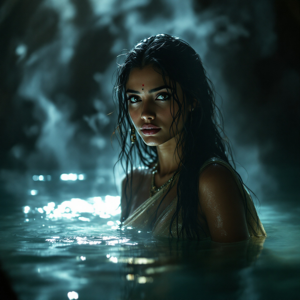 AI generated: FLUX prompt: hot spring inside a dimly lit cave, steam rises fr... (FLUX - Portraits)