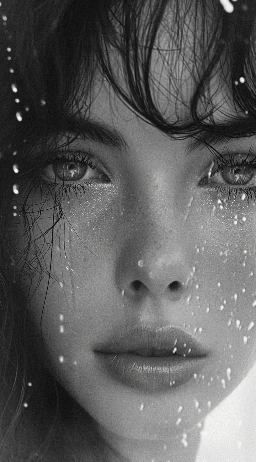 Midjourney prompt: a black and white picture of a woman looking throu... - Midjourney