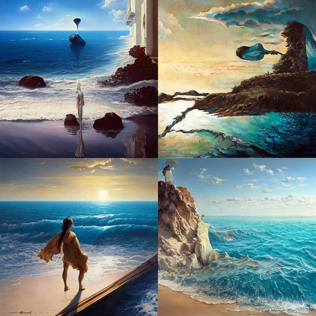 Stable Diffusion prompt: blue sky melting into an ocean,