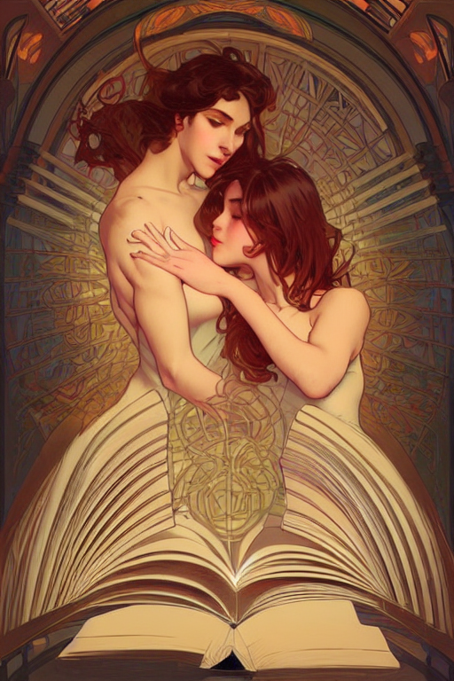 Stable Diffusion prompt: a man and women in love, flowing...