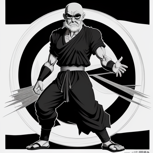 DreamShaper prompt: a manga drawing of Raven Master Roshi...
