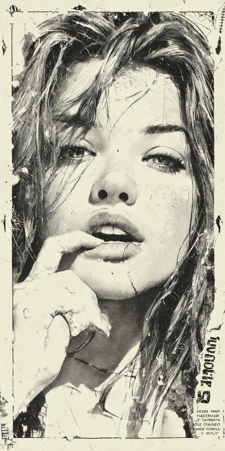 AI generated: Midjourney prompt: vintage distressed poster style, pencil sketch of ... (Midjourney - Portraits)
