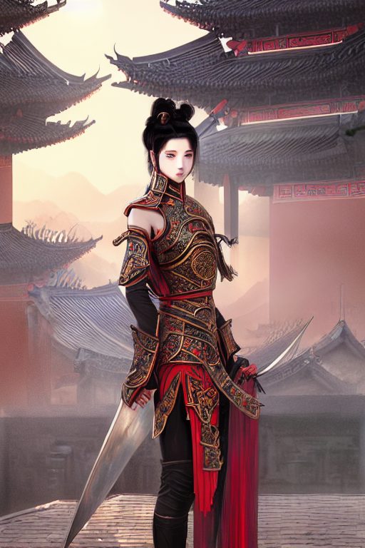 Stable Diffusion prompt: portrait black hair young knight...