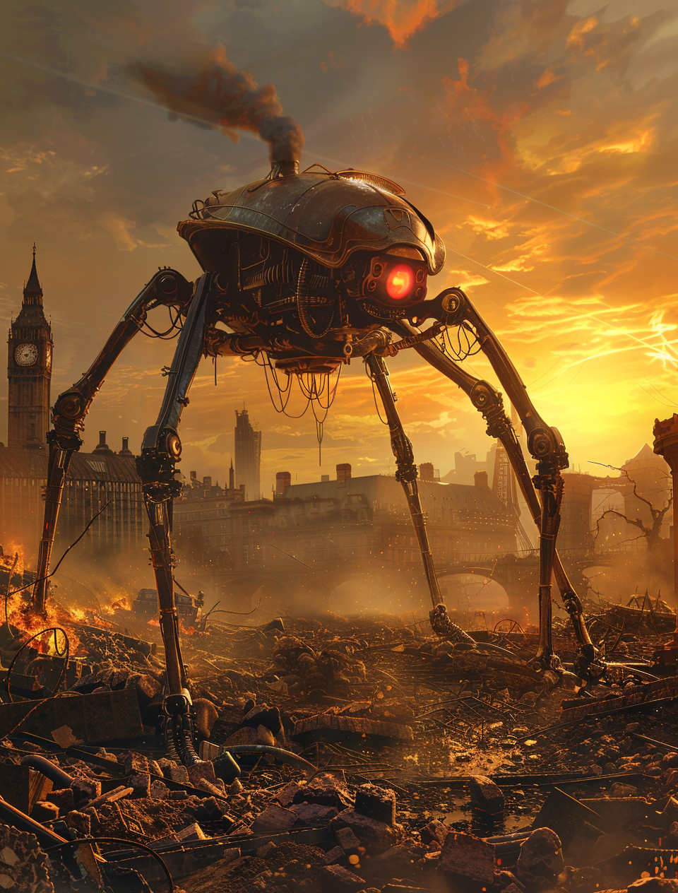 Midjourney prompt: The War of the Worlds in the style of Zdzislaw Bek... - Midjourney