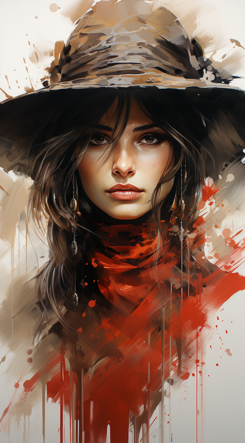 AI generated: Midjourney prompt: a lady in red with a sombrero with the face of a s... (Midjourney - Portraits)