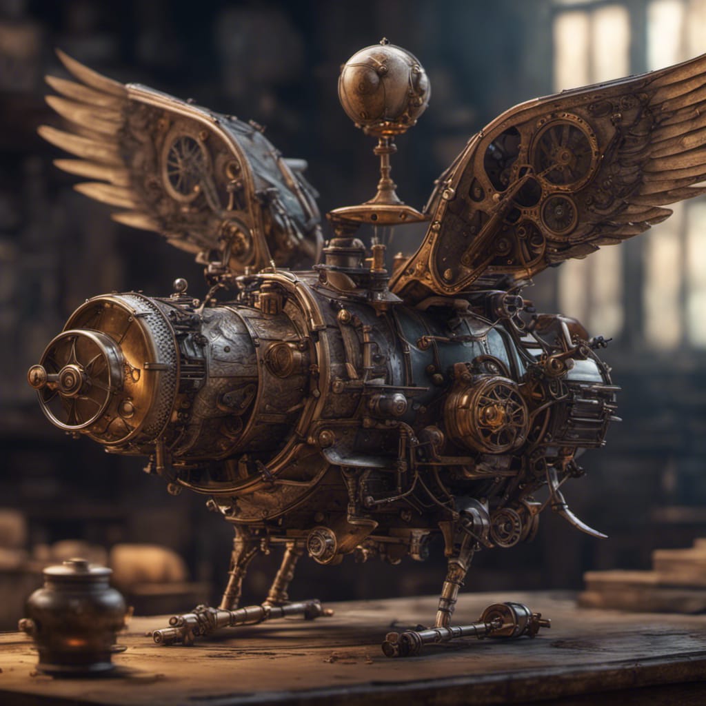 AI generated: Winged Flying Steampunk Fantasy (Stable Diffusion - Logo Icon Design)
