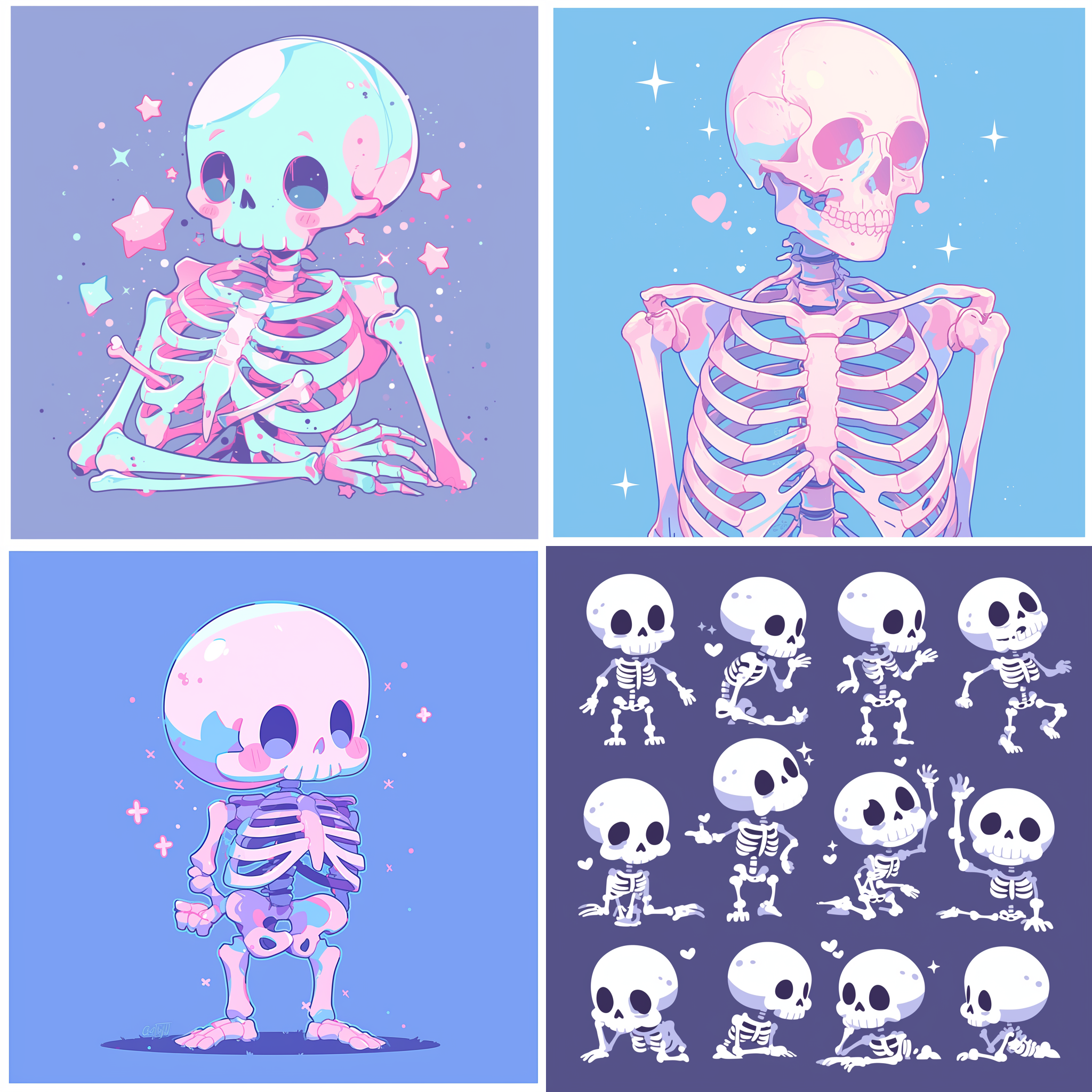 AI generated: Midjourney prompt: A cute human full body skeletons in pastel hues, i... (Midjourney - Logo Icon Design)