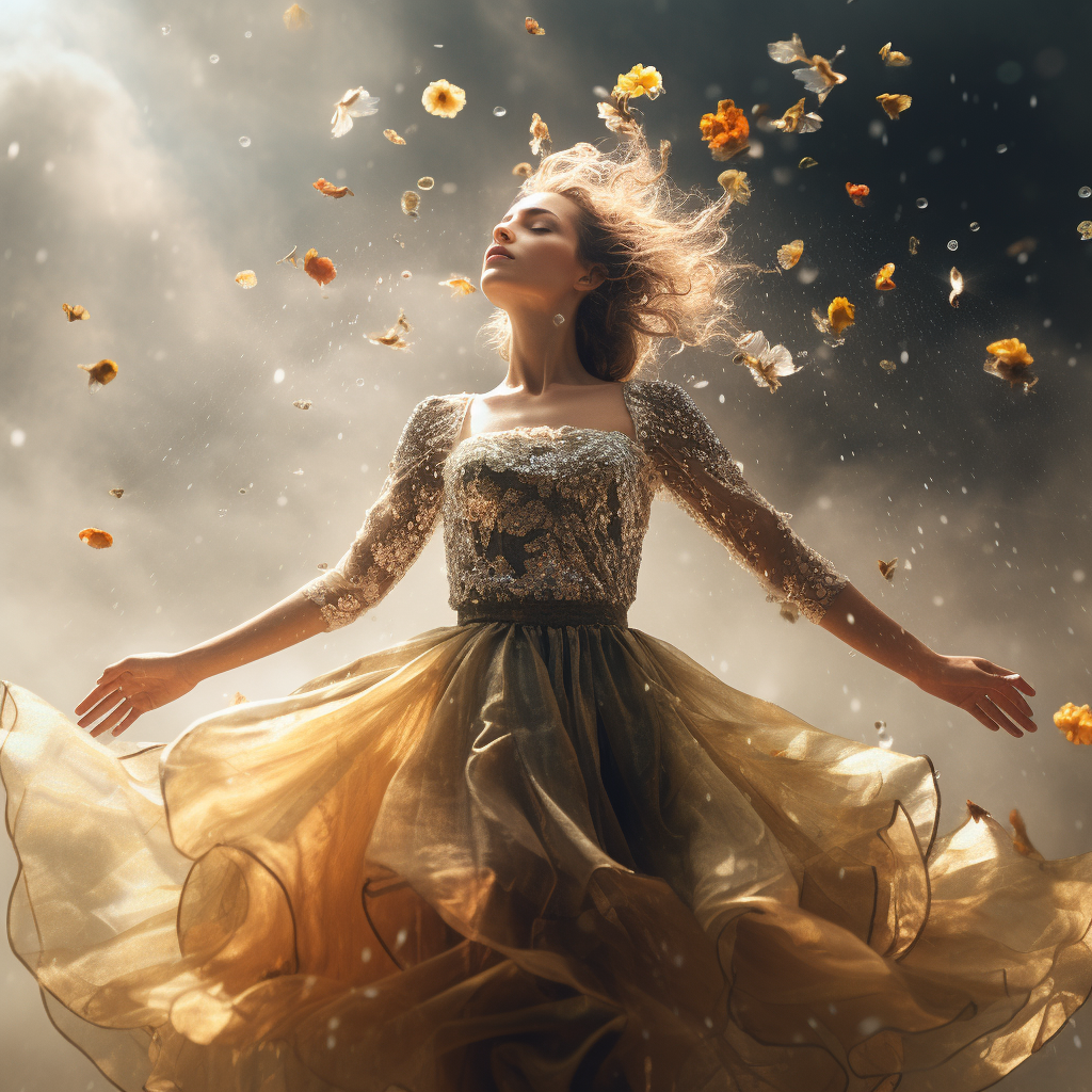 AI generated: Midjourney prompt: A woman in under a cloud with a rainy day, in the ... (Midjourney - Photography)