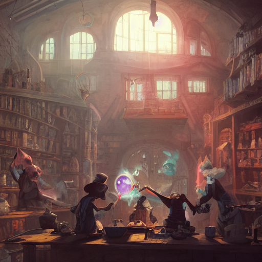 Stable Diffusion prompt: an alchemist lab, potions, still...