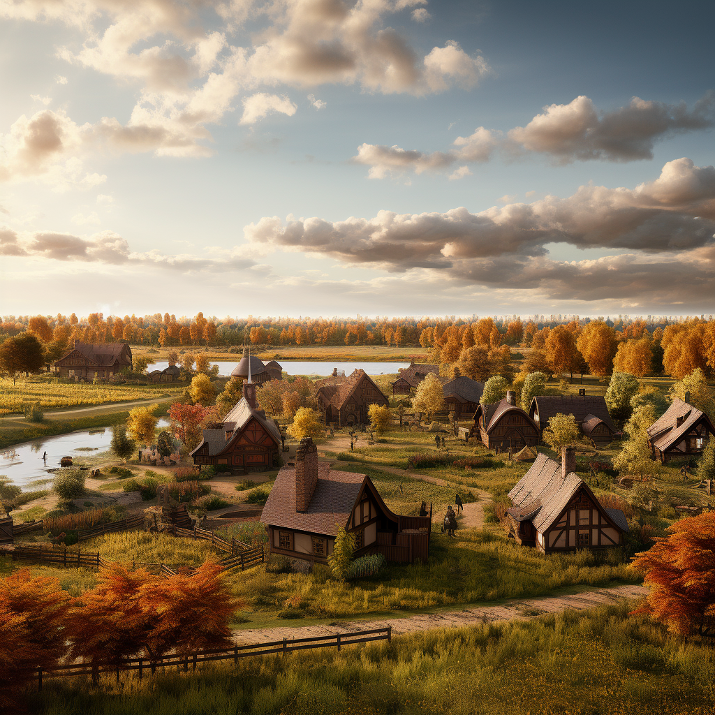 Midjourney prompt: Photo realistic medival village, on the edge of a ... - Midjourney