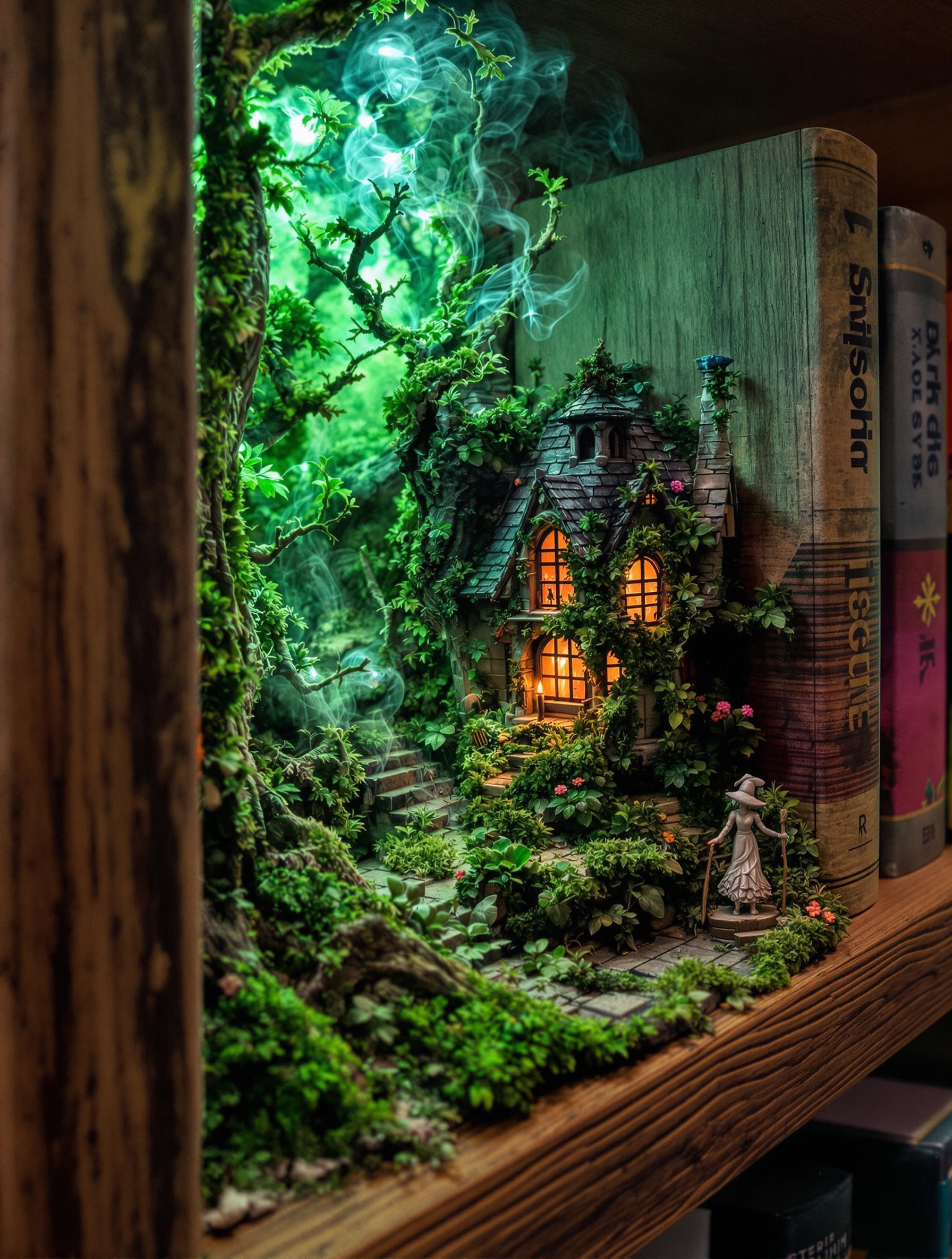 FLUX prompt: fairy tales on the shelf dark fantasy realis...