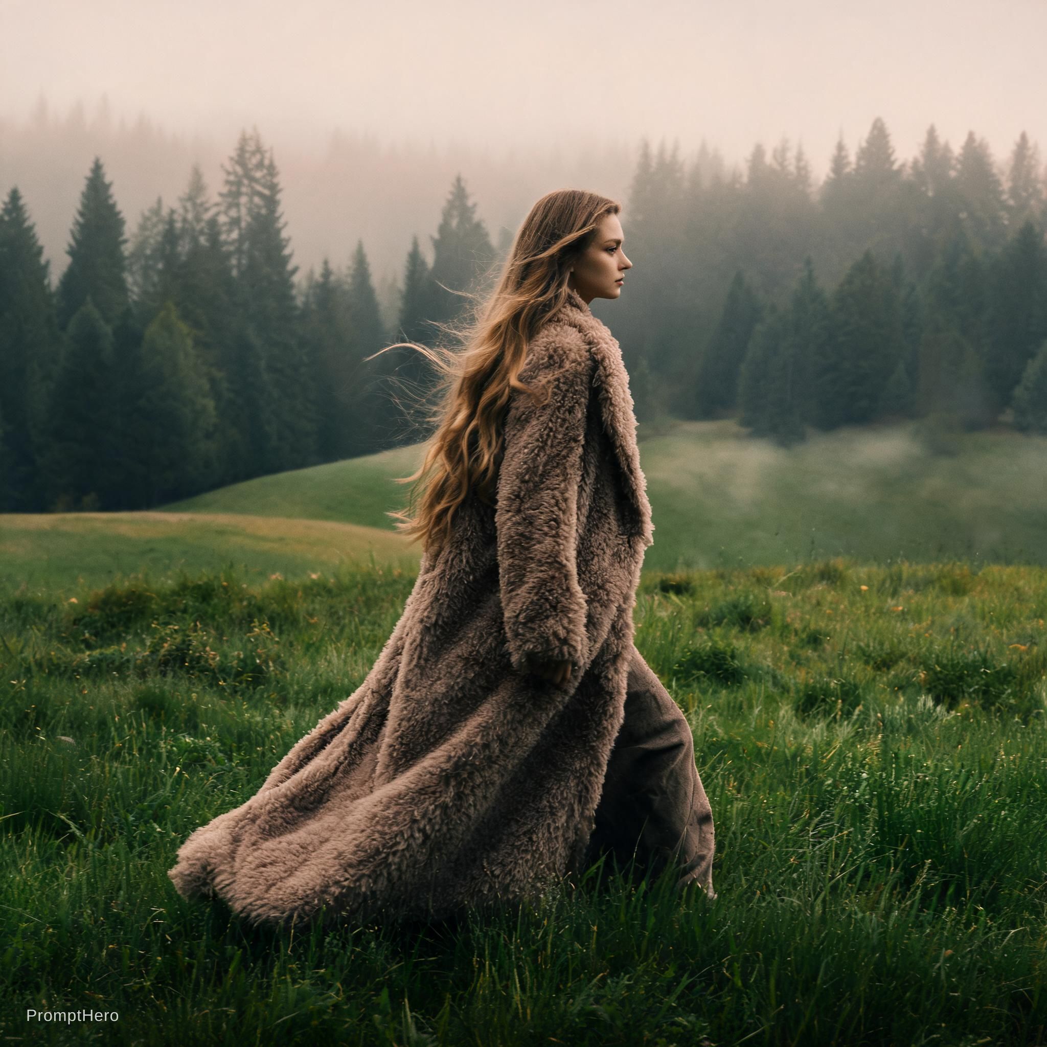 Seedream 5 prompt: a woman walking through a lush green field, vogue ... - Seedream 5