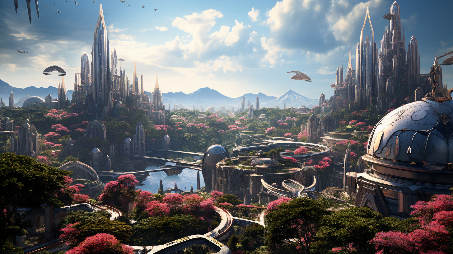 صورة مولدة بالذكاء الاصطناعي: Midjourney prompt: Award-winning depiction of a solarpunk cityscape i... (نموذج Midjourney - مناظر طبيعية)