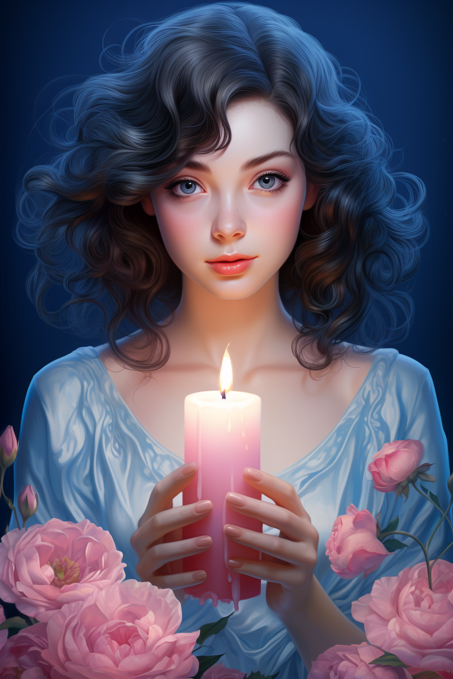 Midjourney prompt: A young lady holding a candle in an environment of... - Midjourney