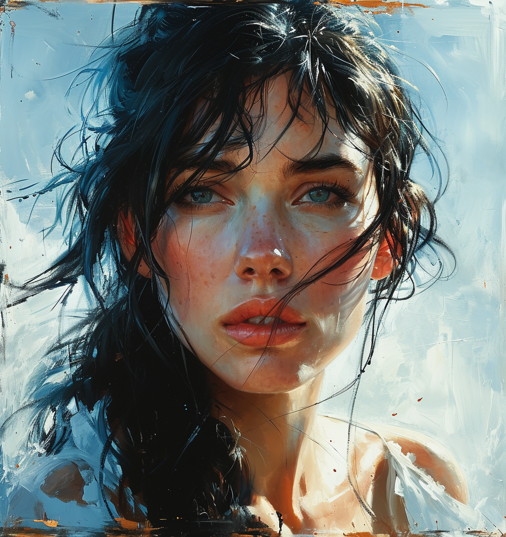 Midjourney prompt: an oil painting of a woman with long black hair, i... - Midjourney