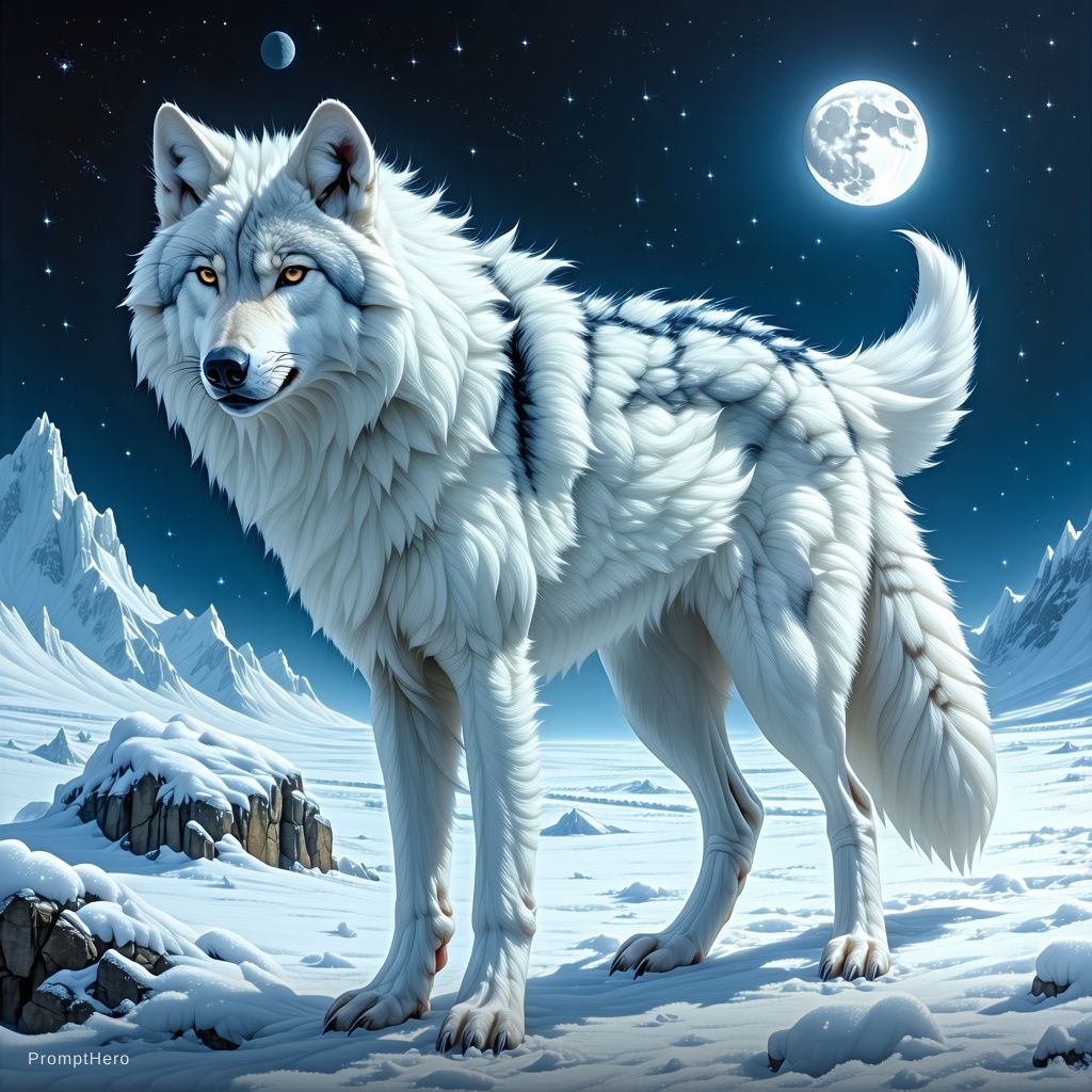 Stable Diffusion prompt: Zero is a lonely arctic wolf wi...
