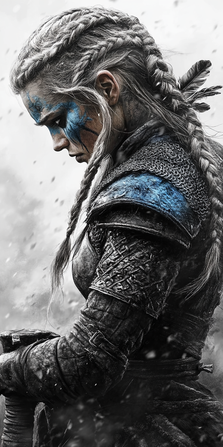 Midjourney prompt: black and white drawing of a Viking warrior woman ... - Midjourney