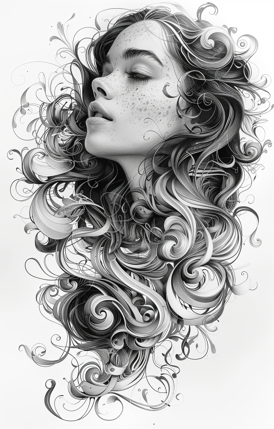 AI generated: Midjourney prompt: black and white illustration in the form of a woma... (Midjourney - Portraits)