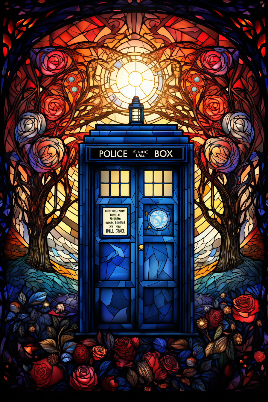 AI generated: Stained Glass Tardis / Dr. Who (Midjourney - Concept Art)