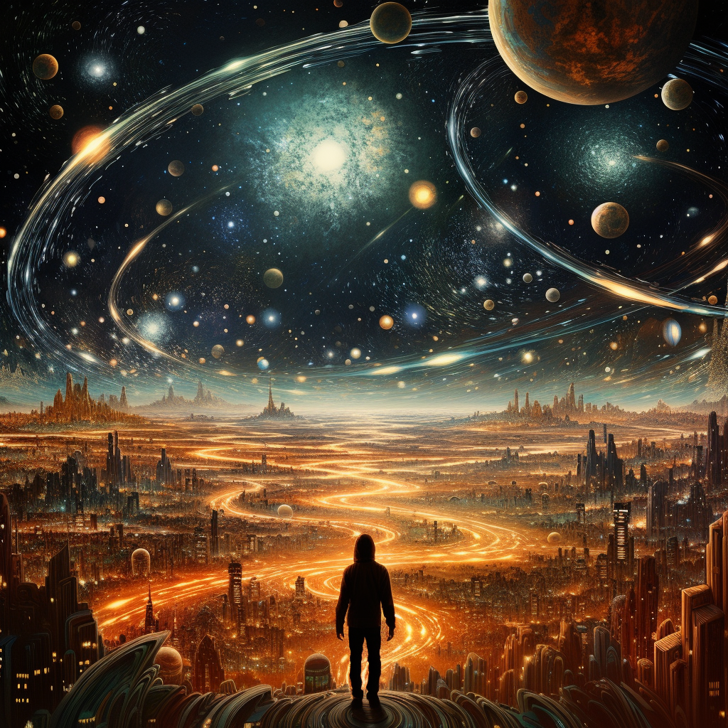 صورة مولدة بالذكاء الاصطناعي: Midjourney prompt: Multiverse (نموذج Midjourney - مناظر طبيعية)