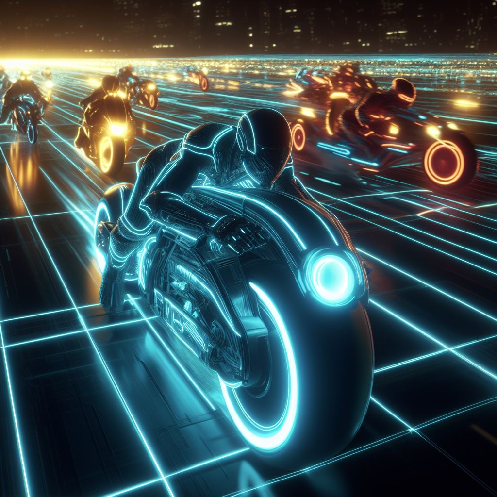DALL·E prompt: A light racer(motorcycle) racing against other lig... - DALL·E