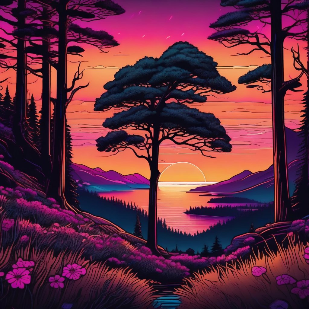 AI generated: Stable Diffusion prompt: cartoon of scottish national park with a painting ... (Stable Diffusion - Landscapes)