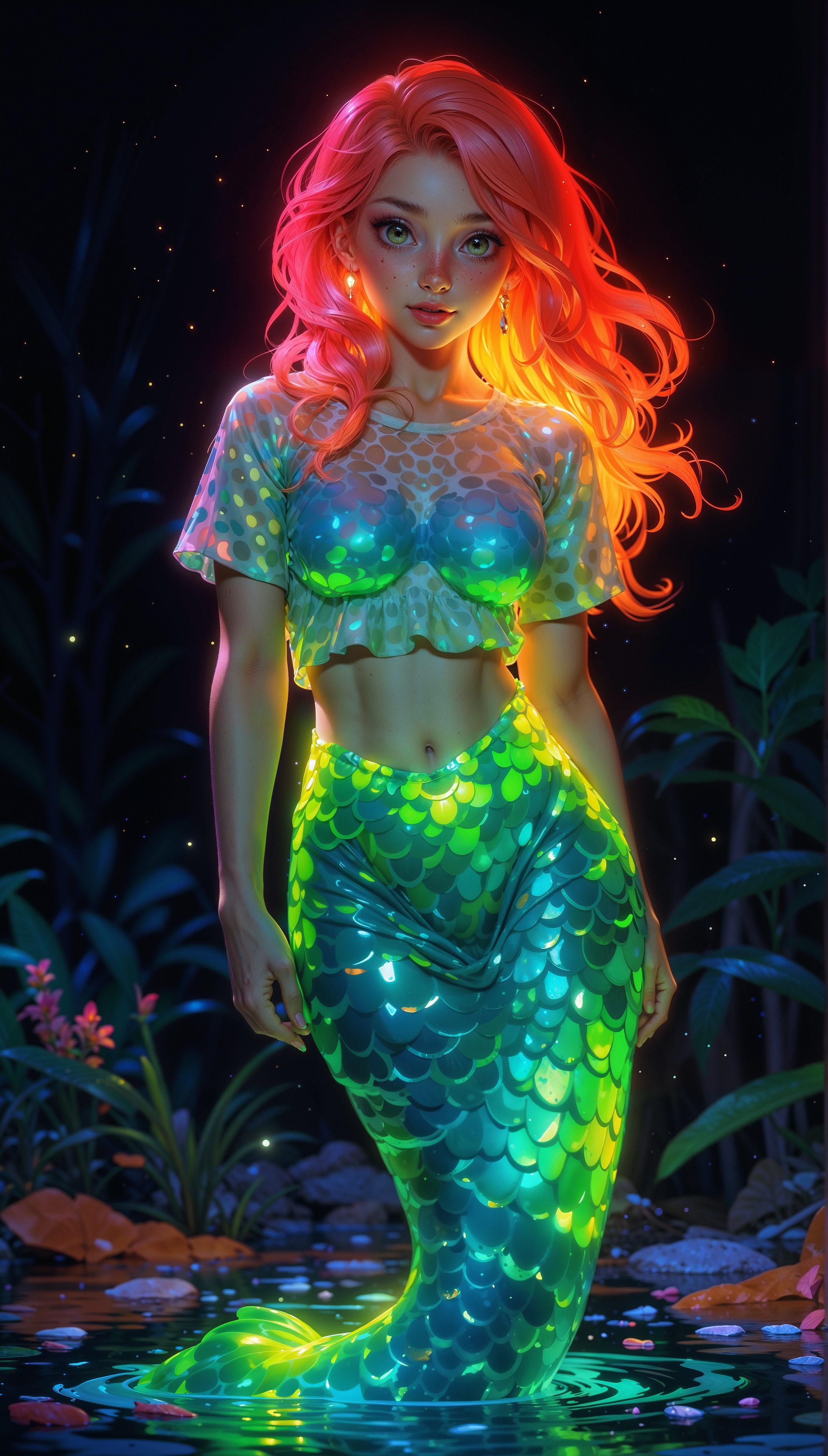 AI generated: Bioluminescent Mermaid (Stable Diffusion - Character Design)