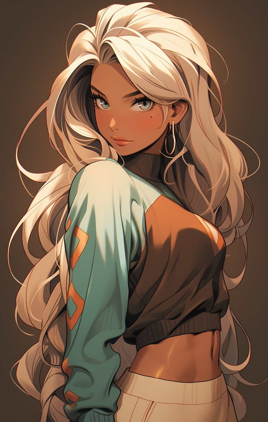 Midjourney prompt: a model girl in a workout outfit with white hair, ... - Midjourney