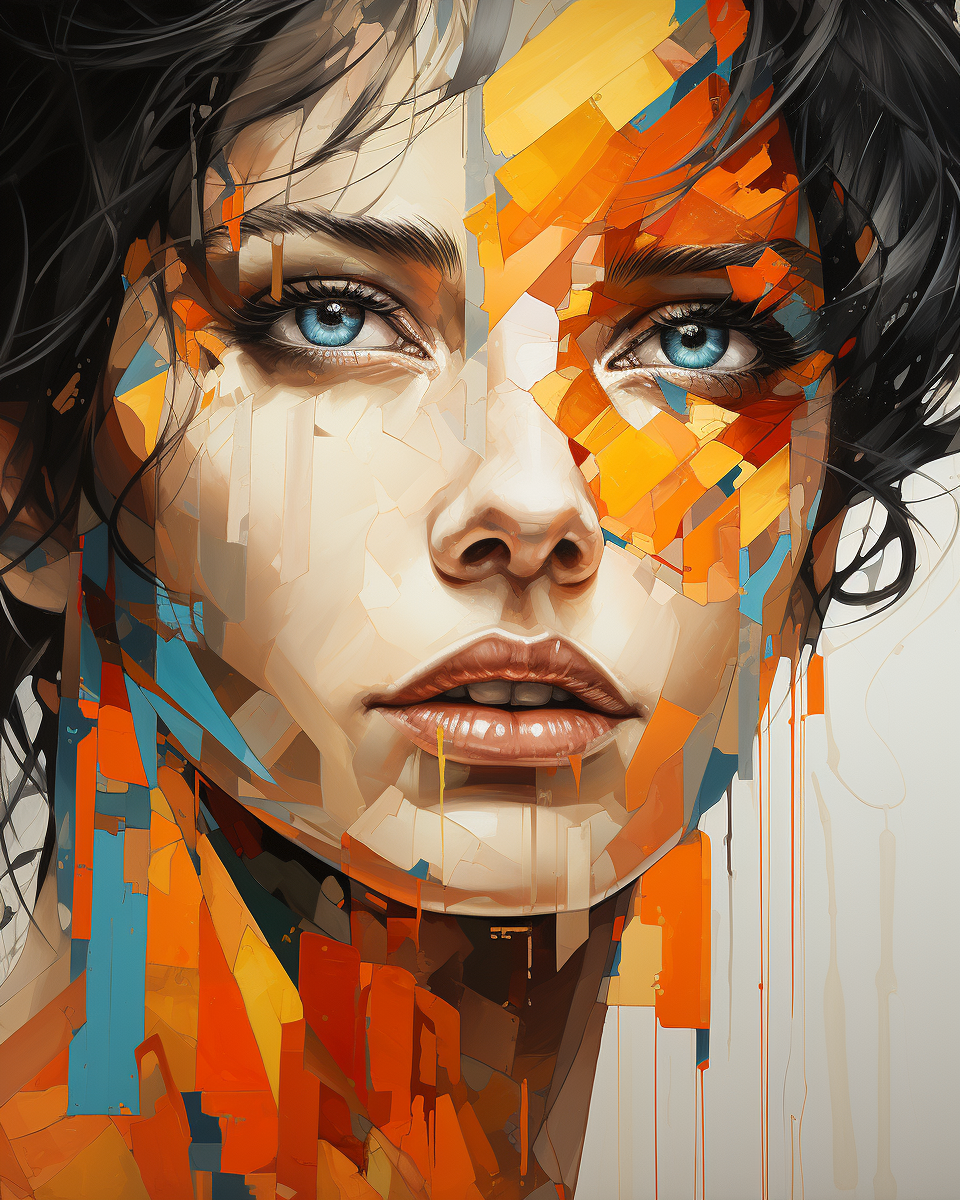 AI generated: Midjourney prompt: an painting on the canvas of a woman in colorful t... (Midjourney - Portraits)