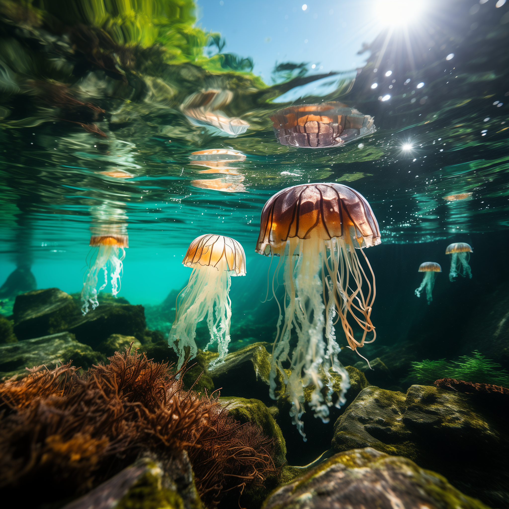 AI generated: Midjourney prompt: Visualize a serene underwater scene where a school... (Midjourney - Photography)