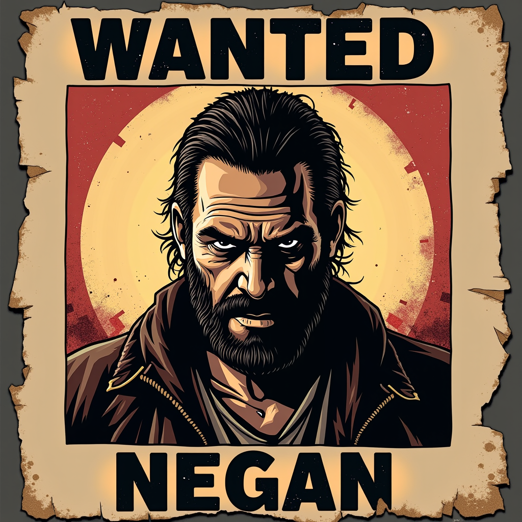 AI generated: FLUX prompt: Design a "Wanted" poster for Negan from The Walkin... (FLUX - Concept Art)