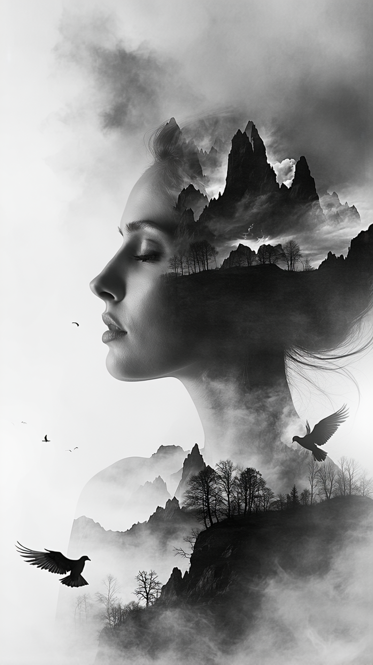 AI generated: Stable Diffusion prompt: Double exposure black and white photography of a w... (Stable Diffusion - Architecture)