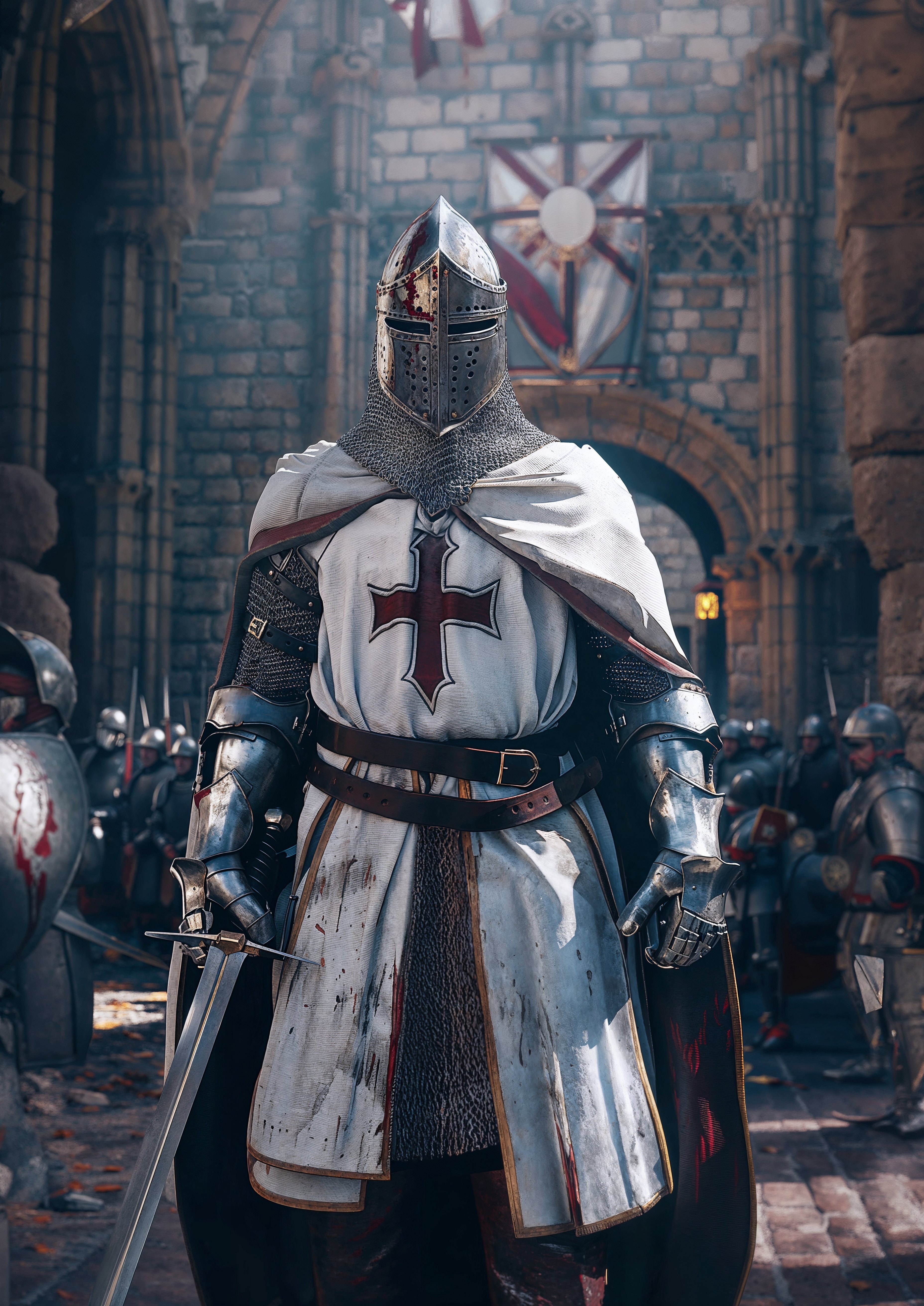 AI generated: Midjourney prompt: historical scene photography, templar knight with ... (Midjourney - Photography)