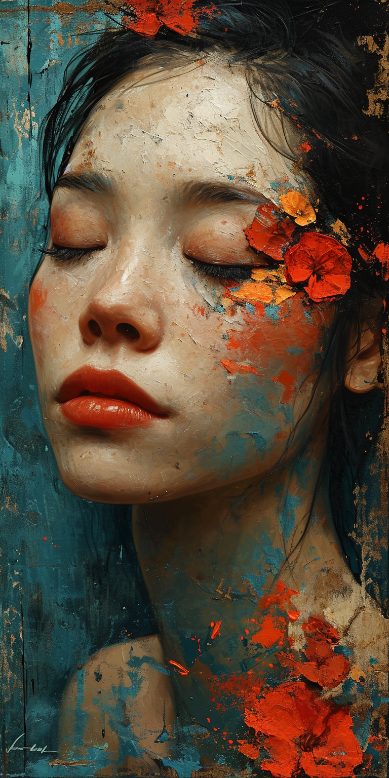 AI generated: Midjourney prompt: A painting of an Asian woman, in the style of prec... (Midjourney - Portraits)